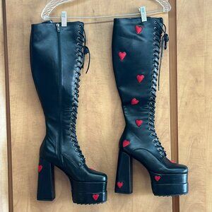 Lamoda Hearts Knee High Lace Up Boots